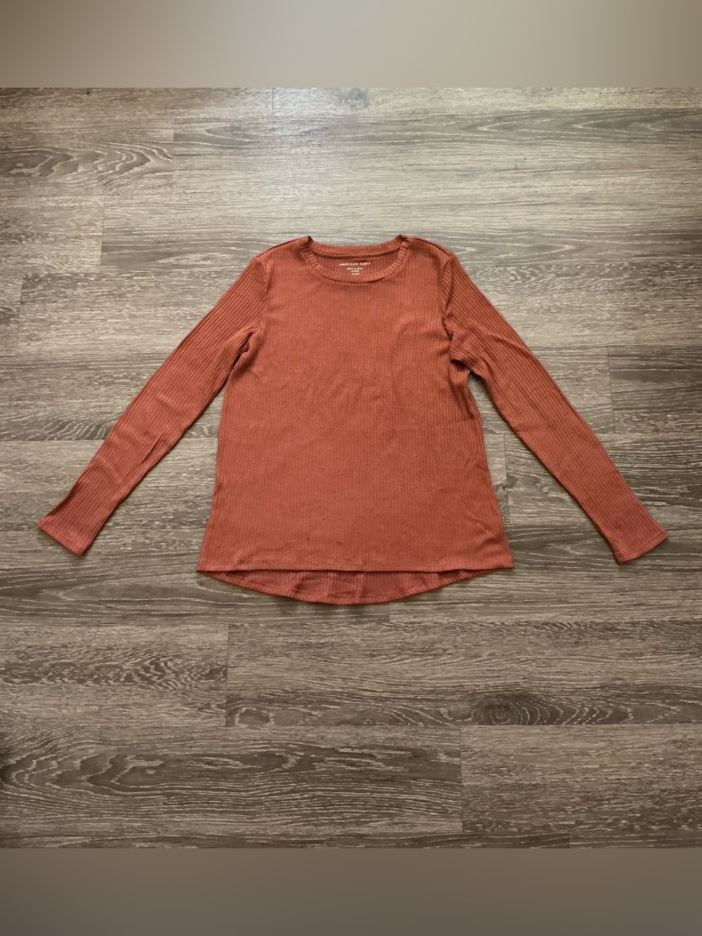 Plush Long Sleeve Ribbed Tee - Rust